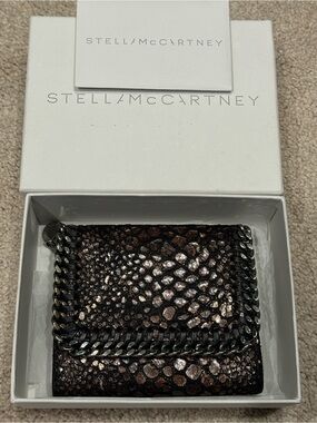 Stella McCartney Metallic Black-Bronze Chain-Trimmed Wallet 🔥